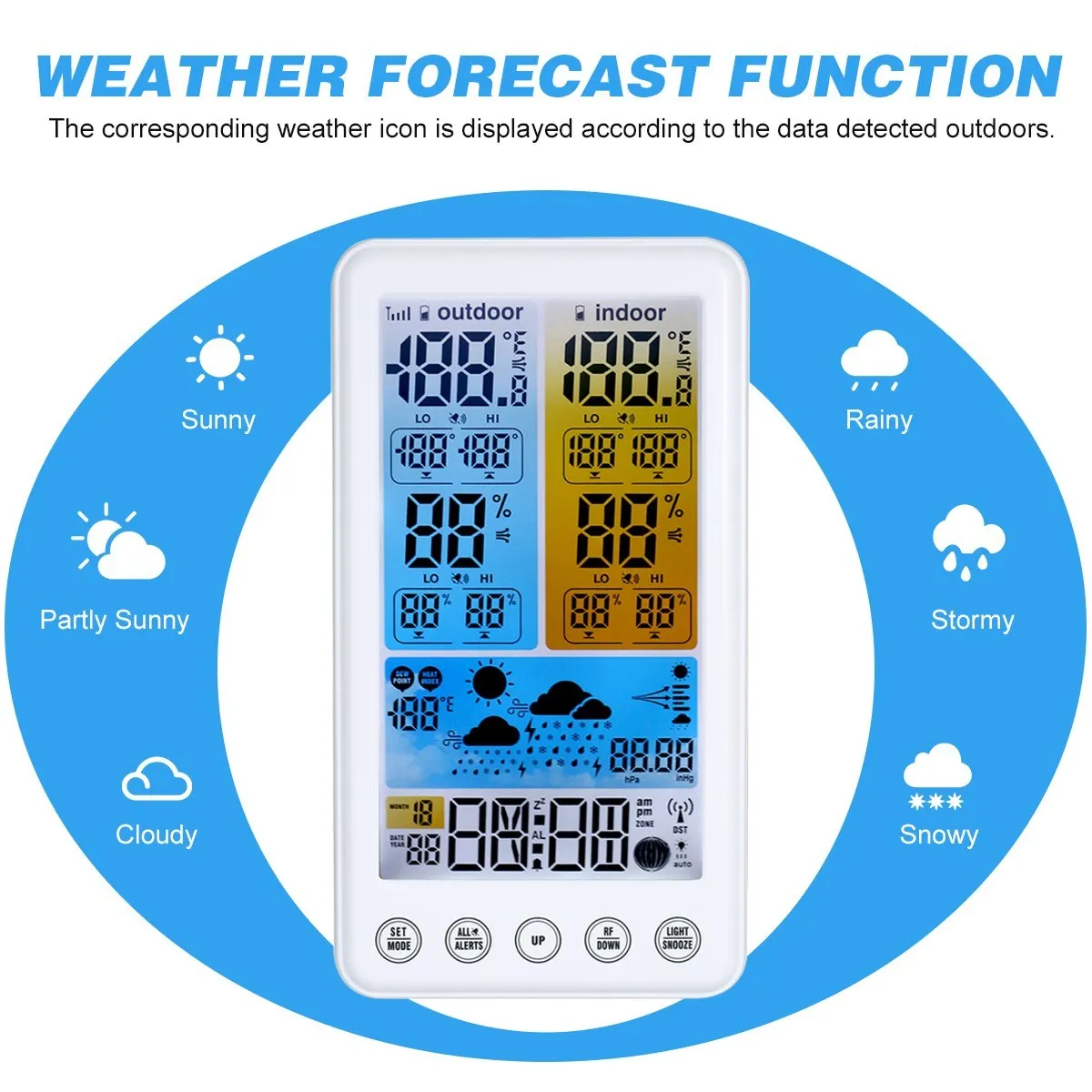 

Беспроводная метеостанция с цветным ЖК-экраном, многофункциональные часы для прогноза погоды с термометром, гигрометром, для дома и улицы