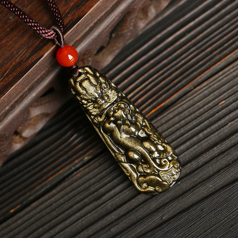 Обсидиановый кулон с тонкой резьбой ожерелье кулоном дракона ювелирный амулет |