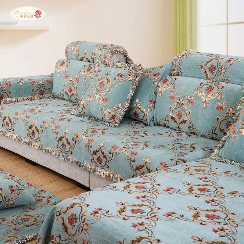 

Proud Rose European Blue Sofa Towel Sofa Cushions Combination Sofa Armrest Towel with Tassel Sofa Cover Lace Square Towel