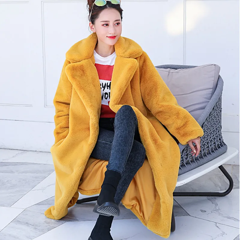 Зимняя высококачественная Женская свободная куртка с искусственным кроличьим