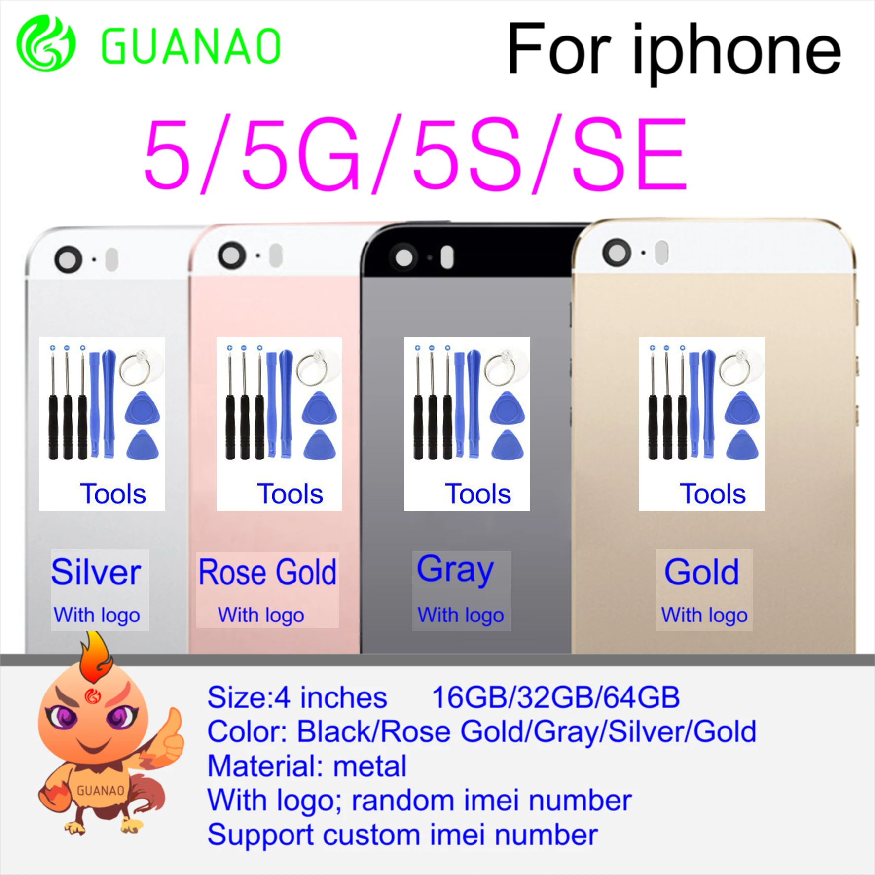 Для iPhone 4 4G 4S 5 5G 5S SE задняя крышка для мобильного телефона Корпус батареи металлический чехол 4 5 S G задний Чехол IP4 Белый Черный Замена