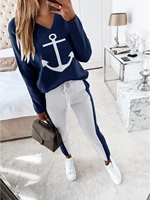 2021 boat anchor print ladies lounge womens pants long sleeve jogging woman two pieces clothing coutoure tracksuits sports suit