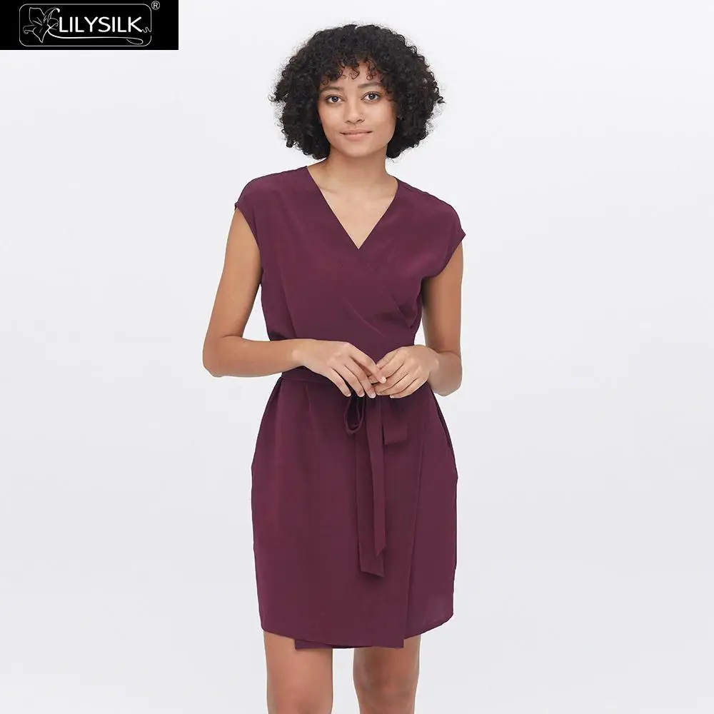 Burgundy LilySilk/Элегантное Шелковое Платье с v-образным вырезом; Новинка; - Цвет: Burgundy
