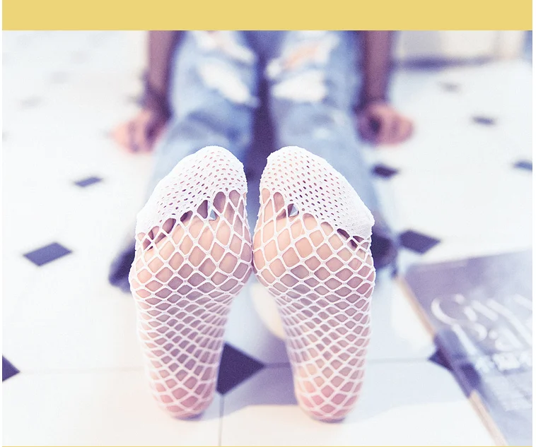 Женские ажурные носки длиной по щиколотку с рюшами модные сетчатые кружевные