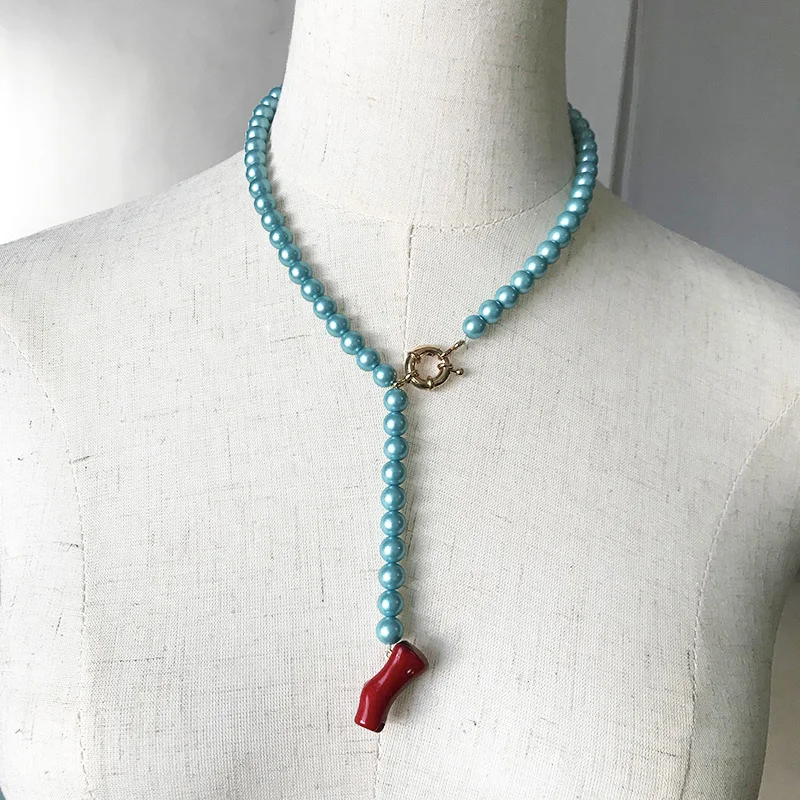 Фарфоровое синее жемчужное красное Коралловое ожерелье 2020 женские модные