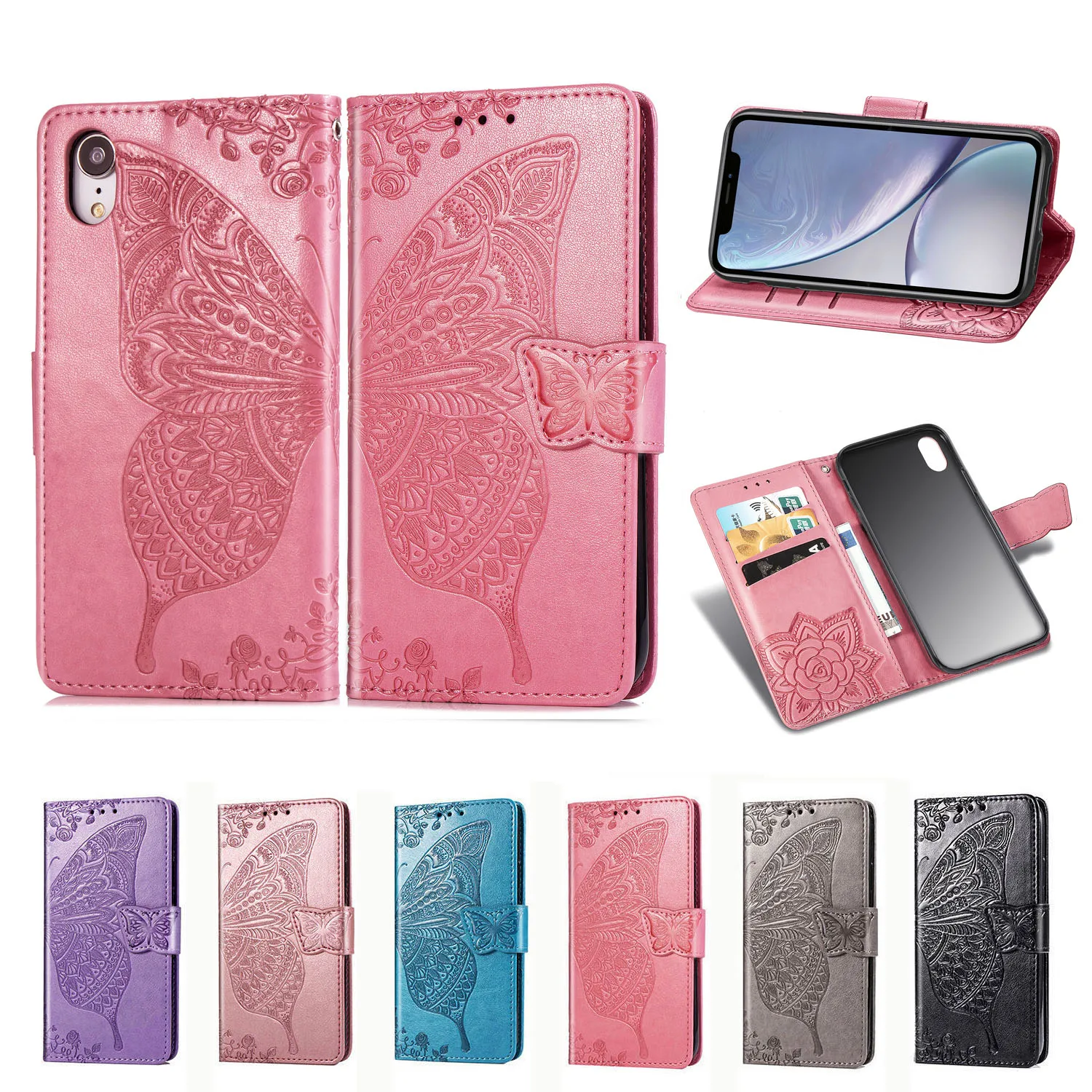 

Luxury PU Leather Case For Apple iPhone XR Wallet Embossed Butterfly Flip Cover on For Apple iPhone Xs Max Phone Capa Coque