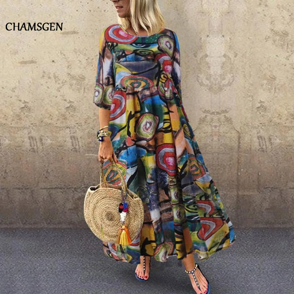 Женское длинное платье с рукавом 3/4 свободного покроя|Женские платья| |