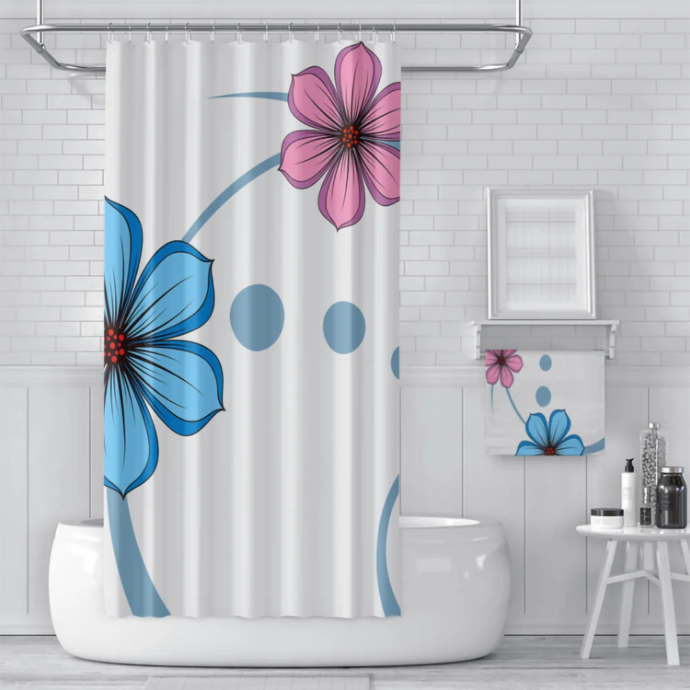 

3D Plant Flowers Print Waterproof Thickening Polyester Shower Curtain Toilet Partition Curtain Bathroom Curtain with Metal Hooks