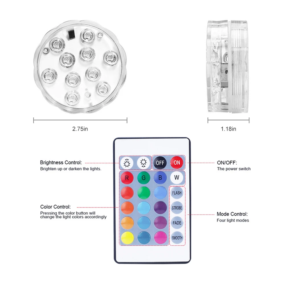 Водонепроницаемый RGB светильник для бассейна с пультом ДУ|Светодиодные
