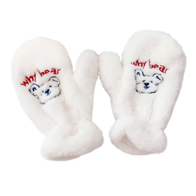

1 pair female winter soft cashmere gloves bear cartoon warm plush gloves female cute full fingers gloves christmas gift for girl