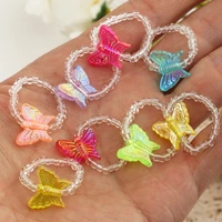 8pcs crystal beaded rings cute minimalist elastic coloful beads butterfly rings for women bohemain summer party gift jewelry