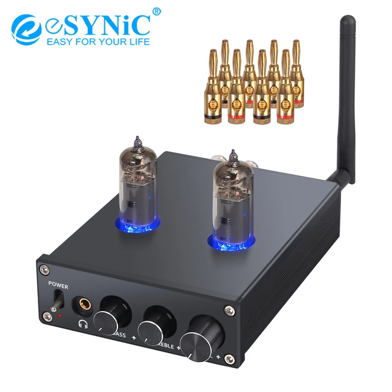 ESYNiC Bluetooth 4,2 приемник стерео аудио усилитель Сертифицированный AptX низкая задержка с 6J4 вакуумные трубки дома Hi-Fi Встроенный усилитель