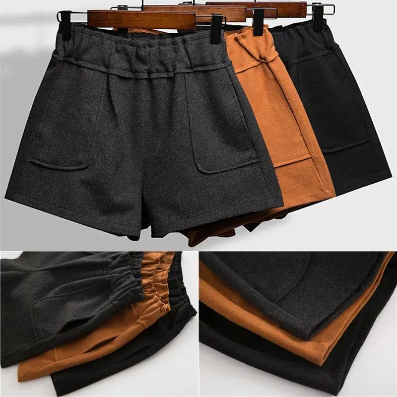 

Wool shorts women's autumn and winter 2020 new loose high waist and wide legs A-shaped boots shorts for women booty shorts