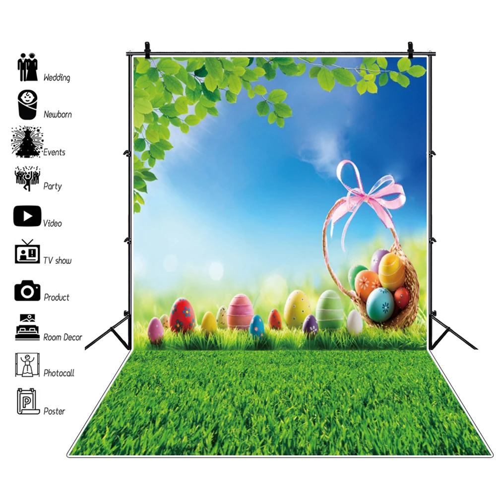 

Yeele Spring Easter Eggs Green Grass Blue Sky Baby Photography Backdrop Photographic Decoration Backgrounds For Photo Studio