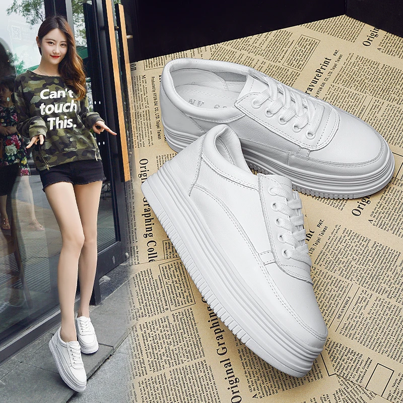 

Summer 2020 new versatile web celebrity flat shoe lace-up breathable sneaker platform heighten little white shoe woman