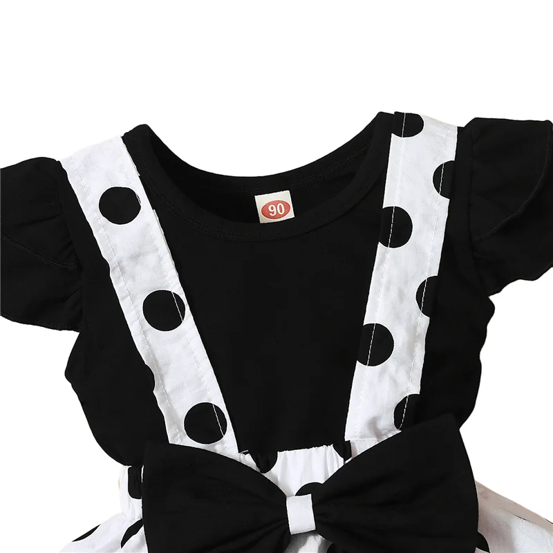 

Girls Casual Two-piece Clothes Set, Solid Color Fly Sleeves Round Collar Tops and Slip Dress, Black/ Rosy