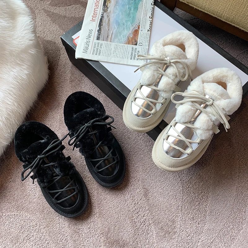 Women's snow boots 2020 winter new fashion plus velvet thick warm waterproof lace-up cotton shoes