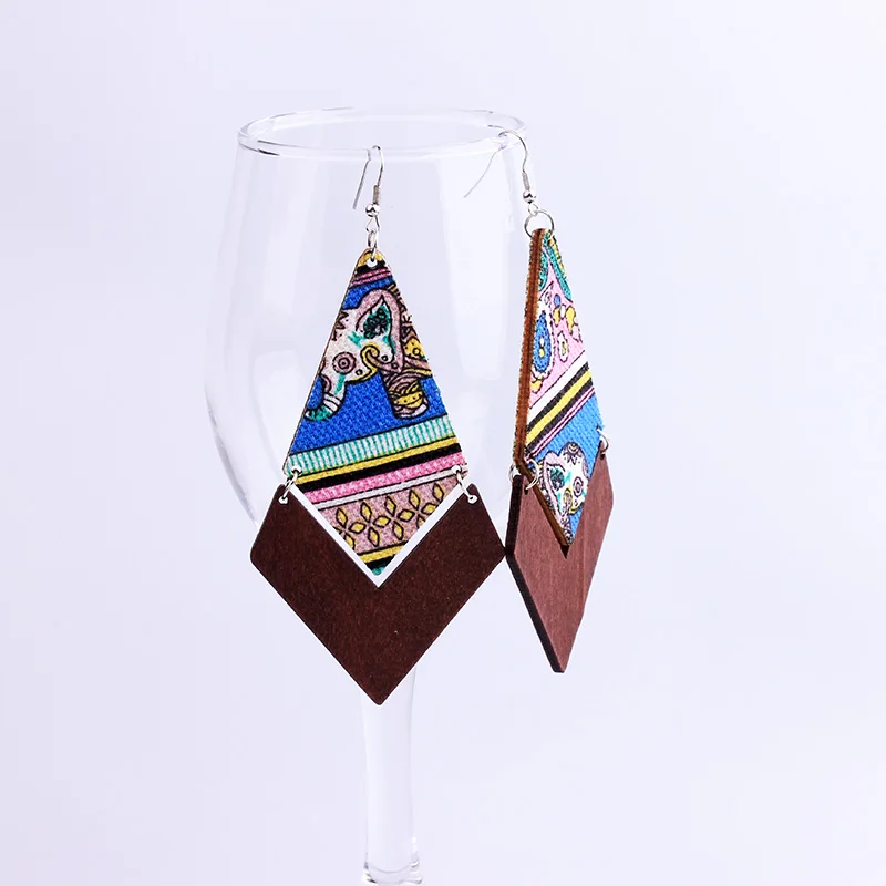 YAMEGA 2019 Новая мода Длинные Ромб деревянный серьги с обтянутыми тканью Красочный