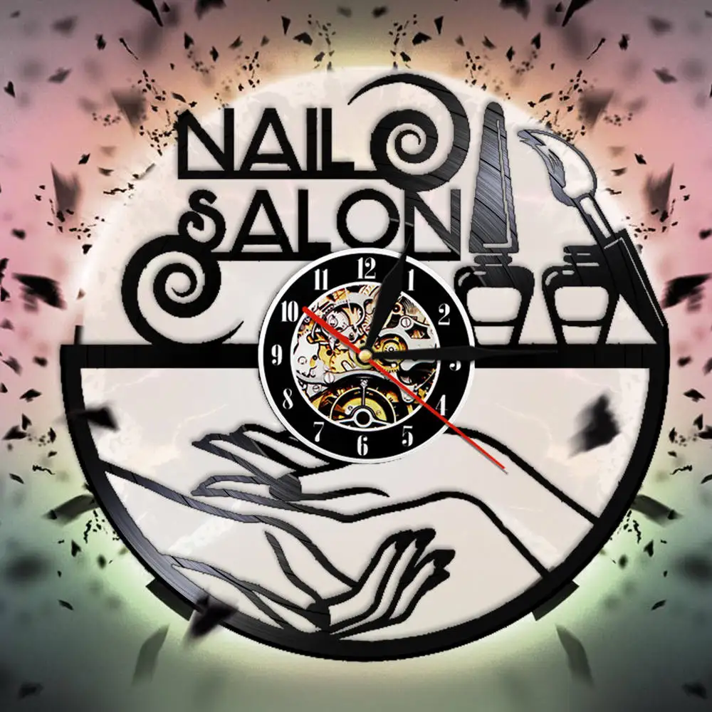 Nail Salon Vinyl Record Wall Clock Beauty Salon Decor Wall Watch Wall Hanging Polish Laser Cut Clock Gift For Girls Manicurist