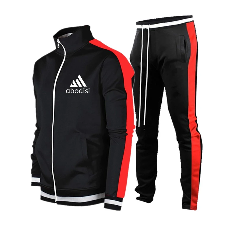 

Men Sets Sports Logo Sportswear Zipper Stand-up Collar Jacket Elastic Band Sports Pants Suits Casual Stitching Men's Tracksuit