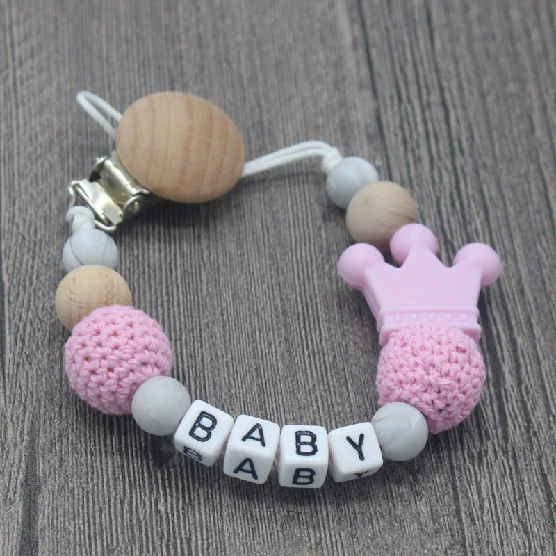 Cadena de chupete de beb&eacute; personalizada con nombre, Clips de madera de haya antip&eacute;rdida, soporte de dentici&oacute;n de silicona, 1 pieza, nuevo-5