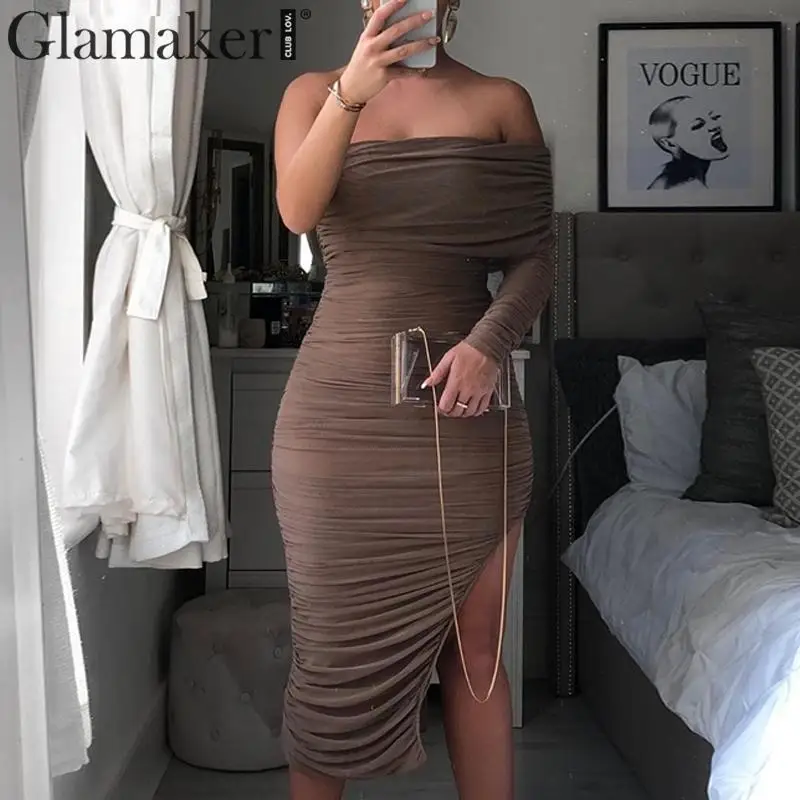 Glamaker трикотажное облегающее платье с открытыми плечами женское элегантное на
