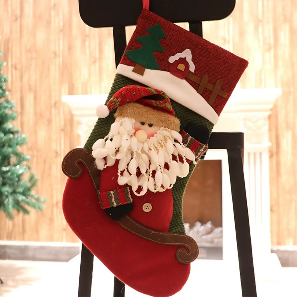 

Christmas Stocking Sack Xmas Gift Candy Bag Flannelette Noel Christmas Decorations For Home Sock Christmas Tree Decor