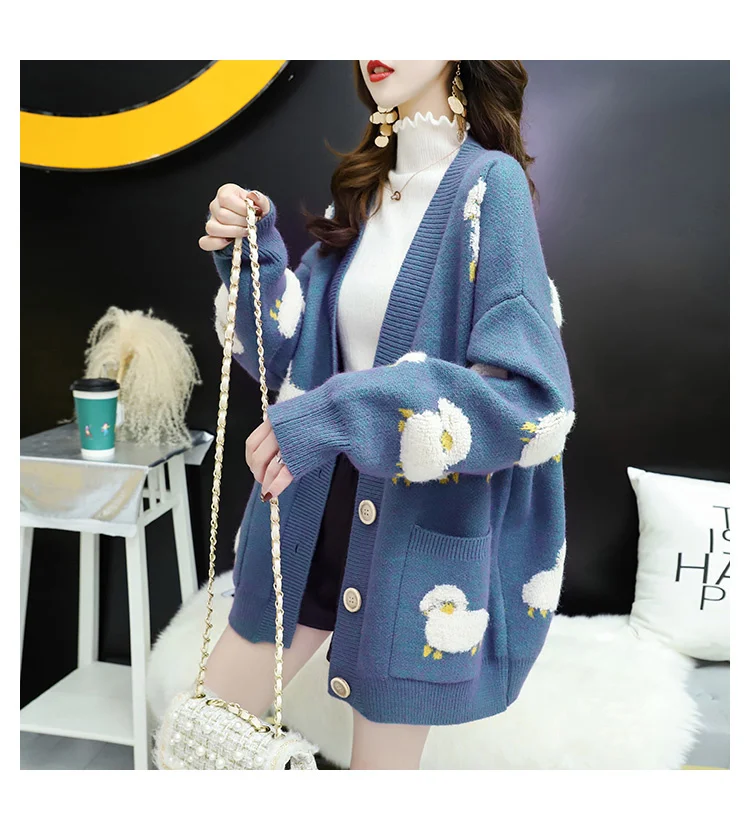 

H.SA 2021 Women Winter Knit Sweater Coat V Neck Sheep Cardigans Christmas Sweaters Warm Knitwear Sueter Mujer Long Jacket