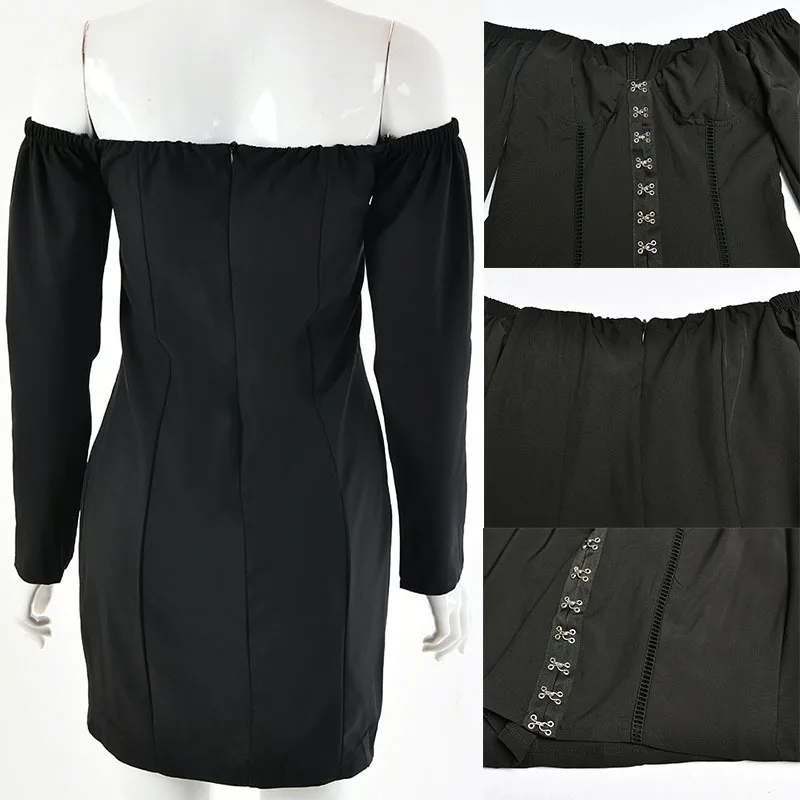 

Giyu Club Party Metal Breasted Dress Women Sexy Bodycon Slash Neck Puff Sleeve Mini Dresses 2020 Autumn Vintage Elegant Vestidos