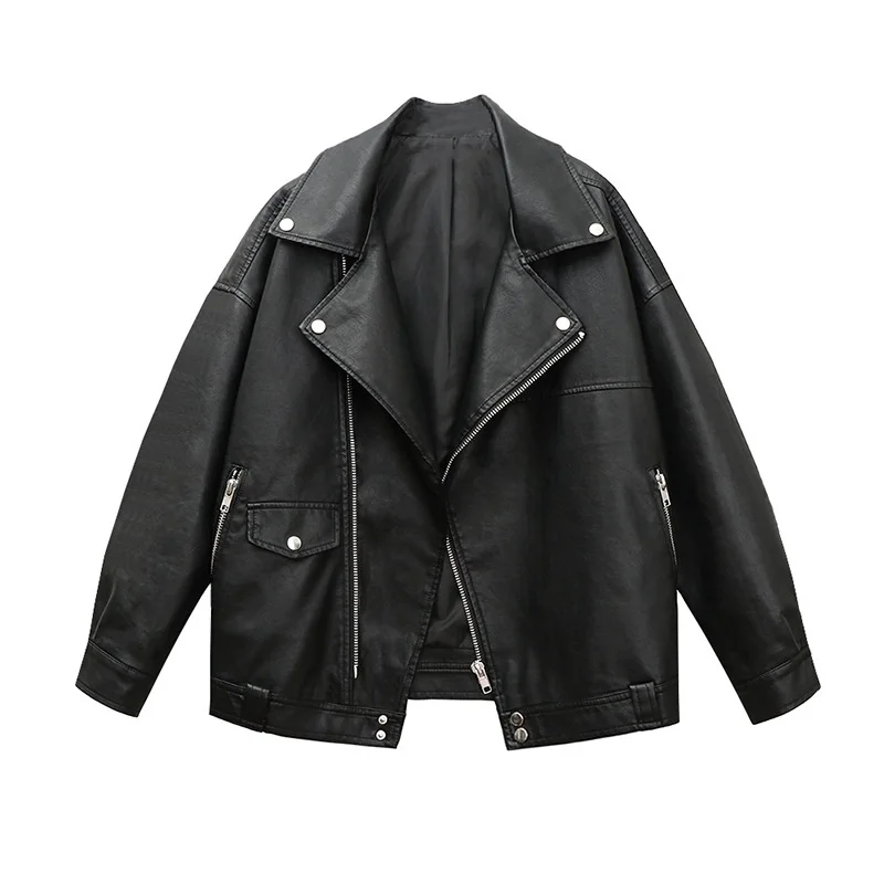 

BF wind loose plush leather coat 2021 Korean early spring new oversize leather jacket PU leather locomotive