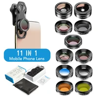 apexel 11 in 1 mobile phone camera lens kit wide angle macro full colorgrad filter cpl nd star filter for iphone xiaomi huawei