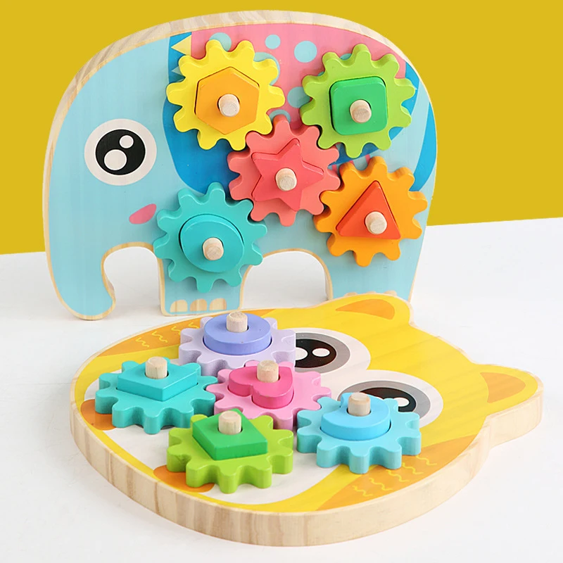 

Geometric Shape Matching And Inserting Building Blocks Wooden Gear Sleeve Column Assembly Toys Children Education Cognitive Toys