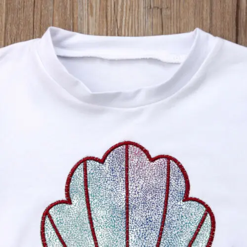 

Toddler Kids Baby Girl Print Mermaid Tops T-Shirt Flared Pants 2PCS Outfits Sunsuit