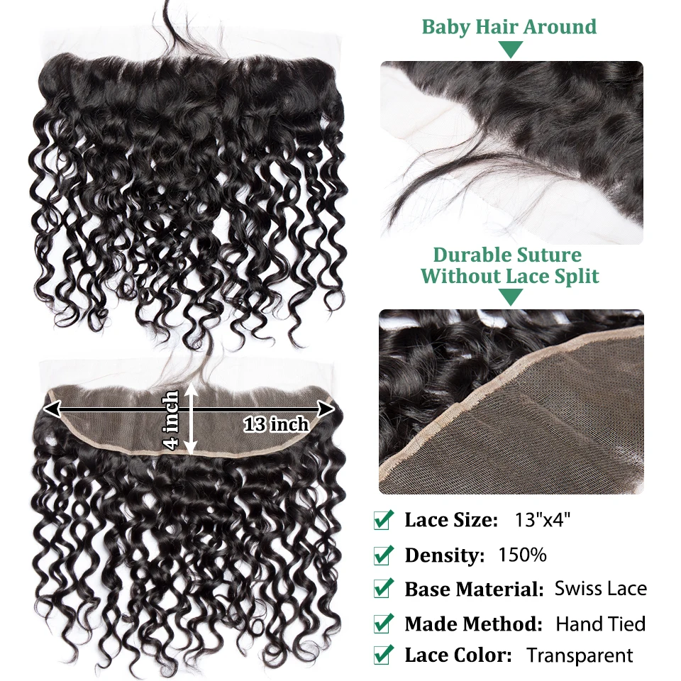 Пупряди волос Девы с фронтальной HD-кружевом 3 4 волнистые 30 дюймов пупряди