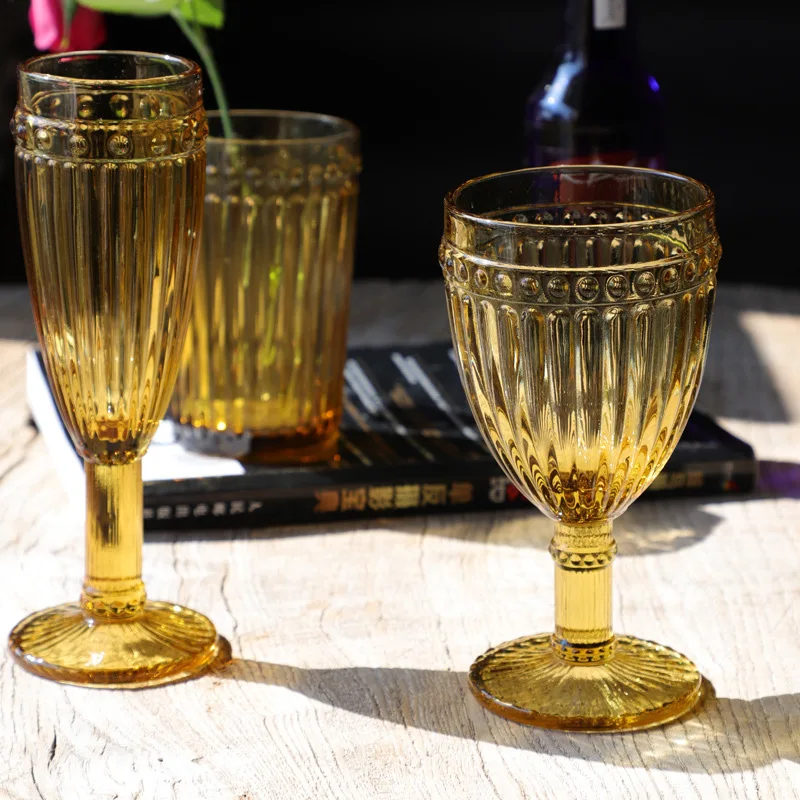 Copa de vino de colores en relieve, copa de champán de 350ml, 400ml, 150ml, ámbar, rojo, azul, transparente, 1 ud.