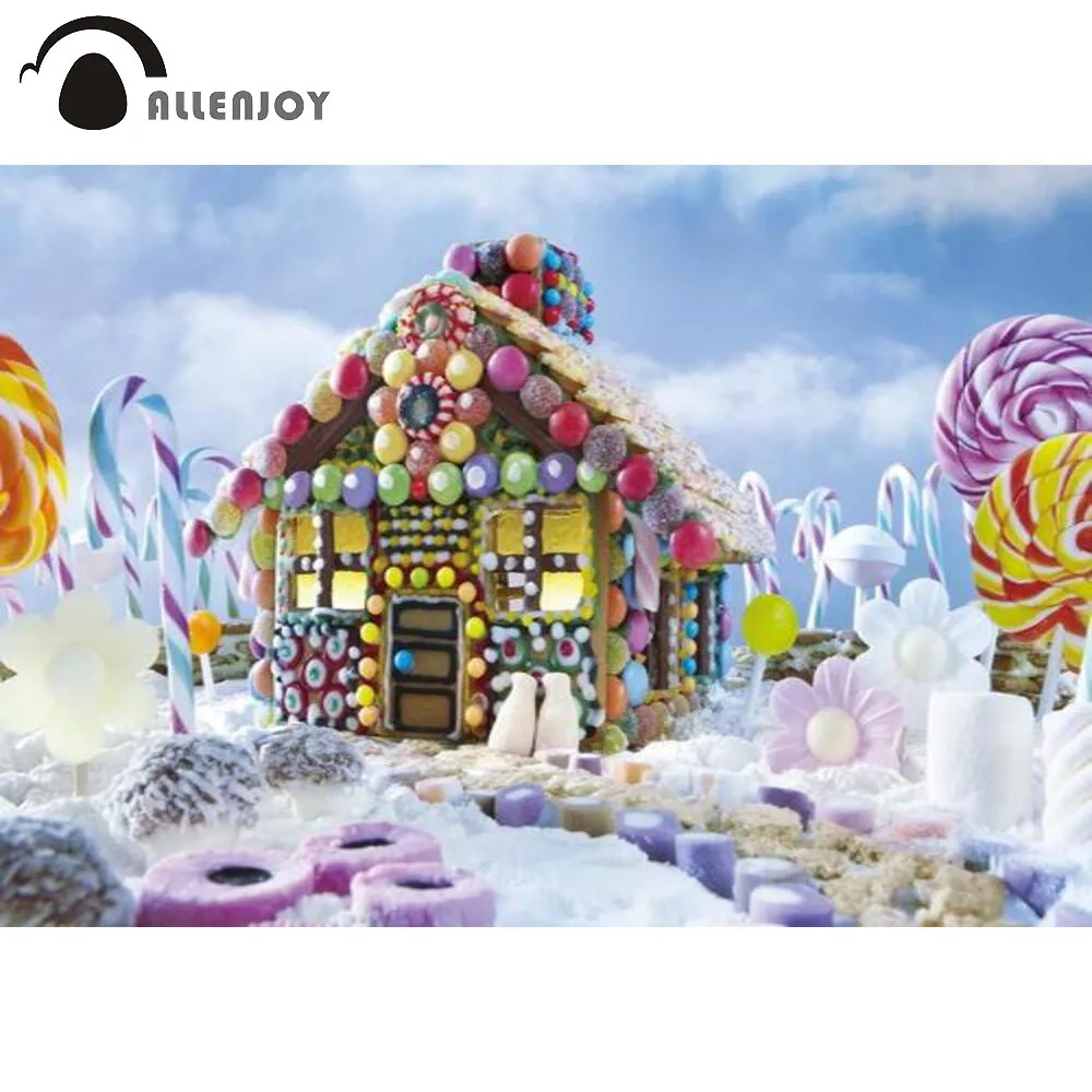 

Allenjoy Candy Gingerbread House Backdrop Winter Cold Snow Frozen Girl Princess Birthday Baby Shower Party Decor Background
