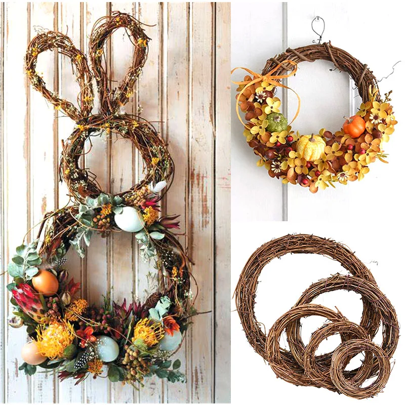 8-30 см Счастливой Пасхи висит венок натурального ротанга гирлянда для домашней