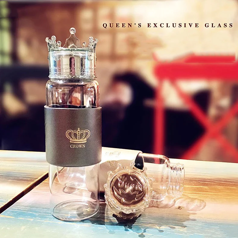 Портативная стеклянная бутылка для воды с короной без БФА 300 мл путешествий новое