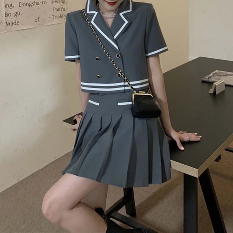 Sungtin юбка Костюмы Блейзер комплект из 2 частей женские плиссированные юбки