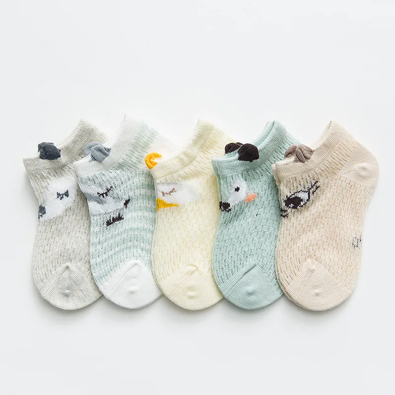 chick 5 пар/лот лето детская одежда с мультяшными животными носки летние тонкие дышащие хлопковые носки в сеточку детские для малышей носки-башмачки для девочек для 0-5Year - Цвет: chick