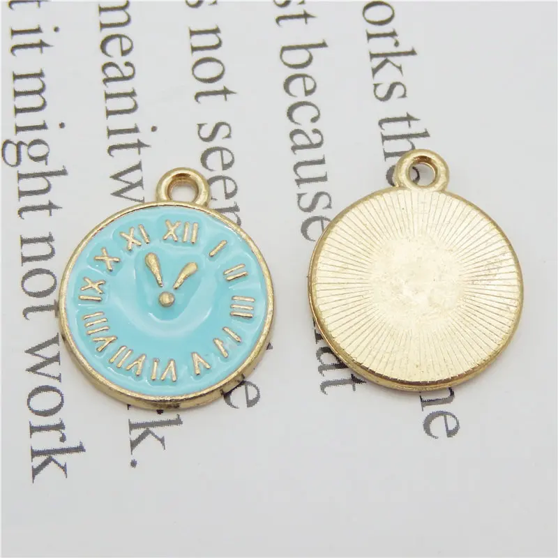 Julie Wang 15PCS Enamel Round Clock Charms Blue Pink Purple Gold Tone Clocks Bracelet Earrings Alloy Jewelry Making Accessory | Украшения и