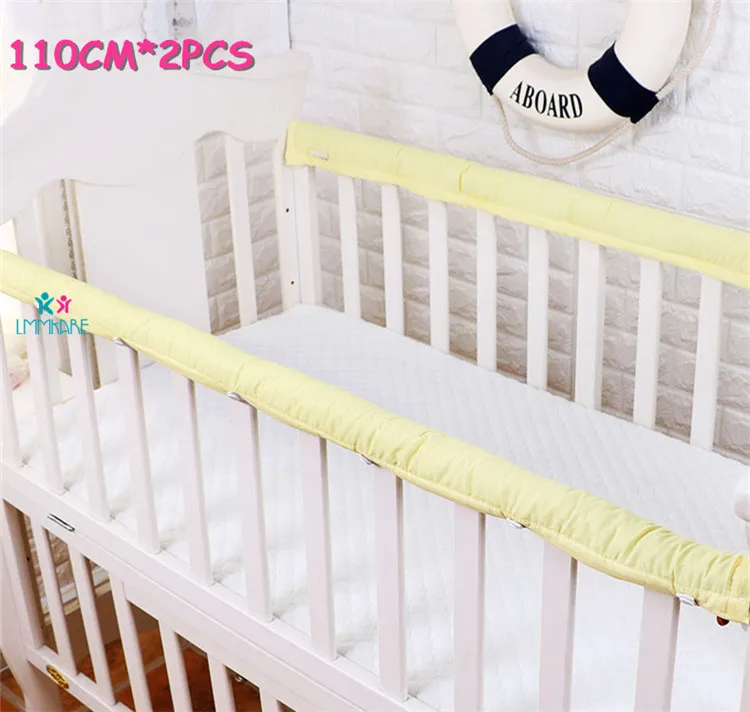 Yellow 110cm Хлопковый плотный бампер для детской кроватки, защитные полосы для кроватки новорожденных, защитные накладки для новорожденных, защитные накладки на рельсы, 2 шт - Цвет: Yellow 110cm
