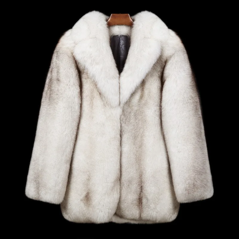 

100 Cm Long Real Fox Fur Coat Men Natural Genuine Sliver Fox Fur Jacket Turn-Down Collar Winter Fashion Warm Fox Fur Coat FM-002