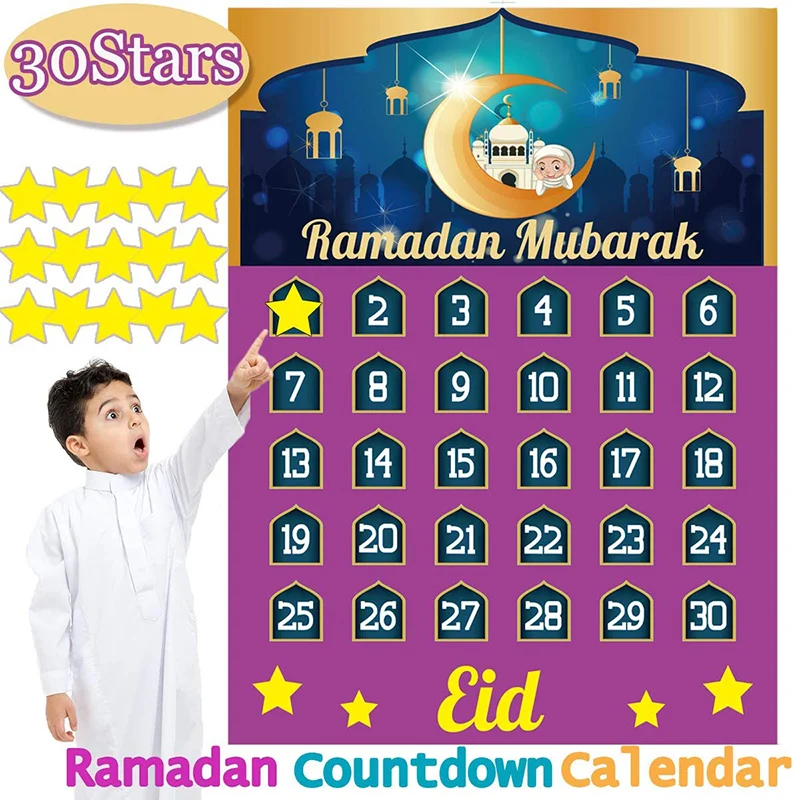 

2021 Eid Mubarak Countdown Calendar with 30 Reusable Stars Ramadan Mubarak Decor Ramadan Calendar Activities for Kids DU55