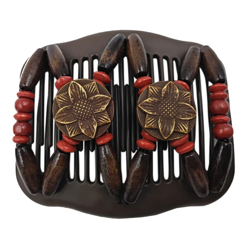 Заколка для волос из деревянных бусин расческа фиолетового золота двойная