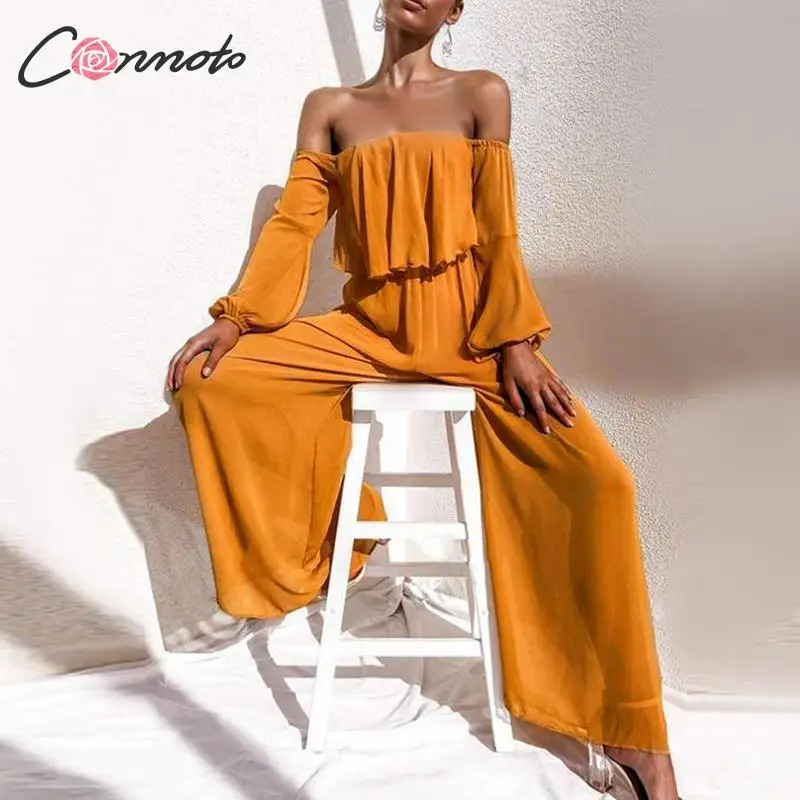 Conmoto сексуальный широкий комбинезон с воланом женский открытыми плечами