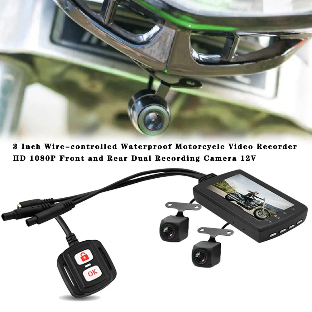3 дюйма проводной Водонепроницаемый мотоцикл видео Регистраторы HD 1080P передние и