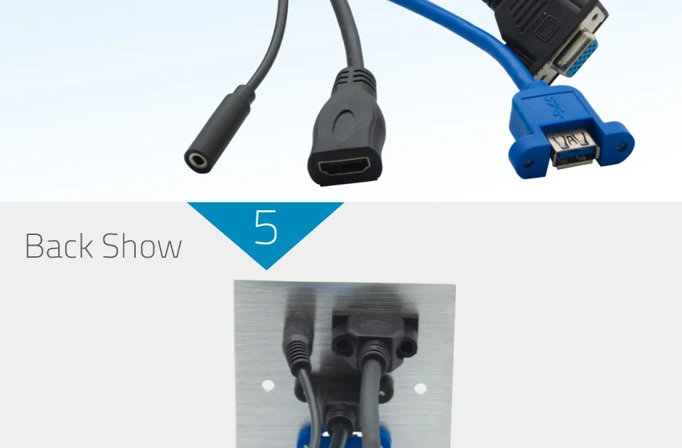 1 банда алюминий 86 стиль VGA 3,5 мм стерео аудио HDMI USB 3,0 Женский к женской стеновой пластине с задней стороны 20 см длина короткий кабель