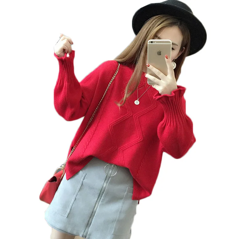 

Fall/Winter Women's Turtleneck Sweater 2020 Fashion Lantern Sleeve Jumper Pullover Solid color Thick Warm Knitted Pullovers 421