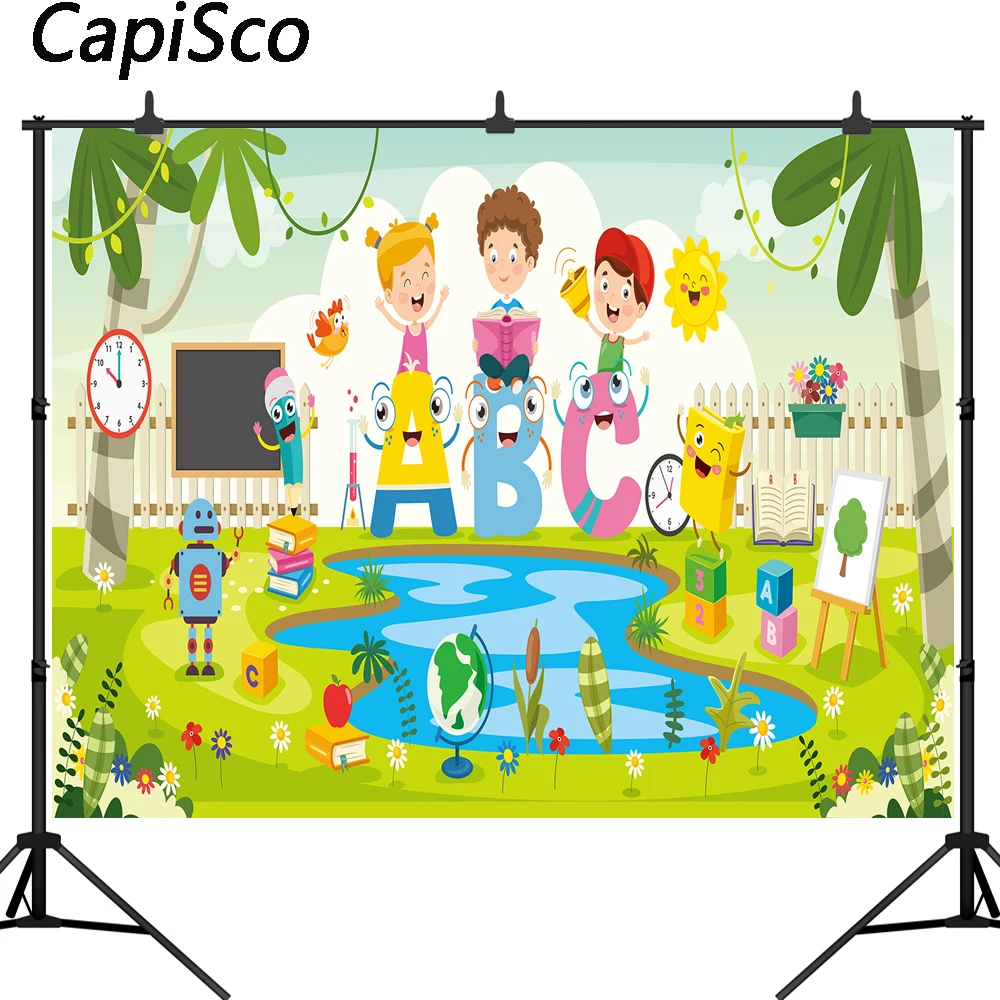 Capisco фон для фотосъемки Добро пожаловать в детский сад ABC буквы  Blackboard Глобус обратно в школу тематические вечерние фоны баннер |  AliExpress